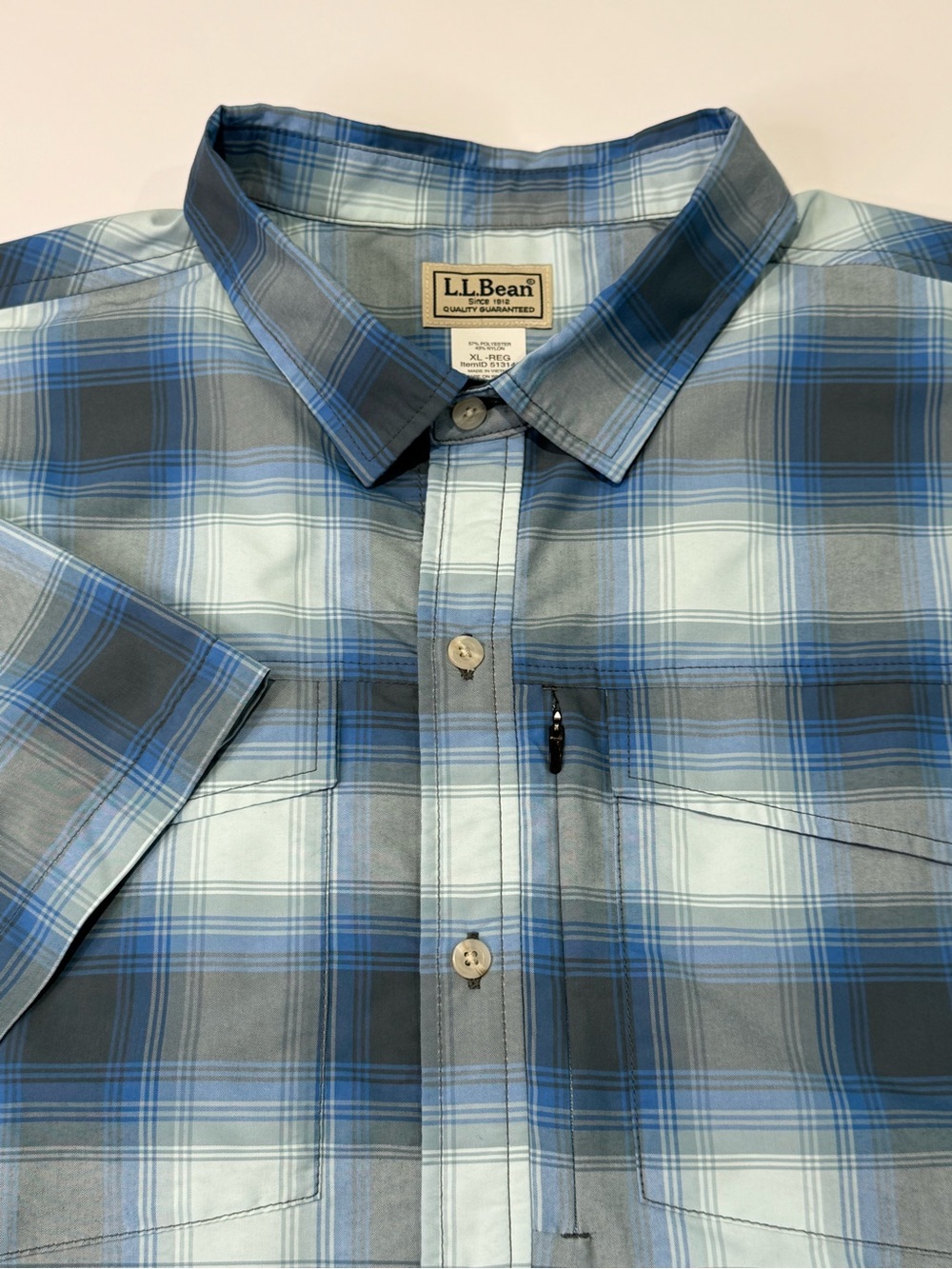 L.L. Bean Men's XL Short Sleeve Button Down Fishing Hiking Gorpcore Blue Grey
